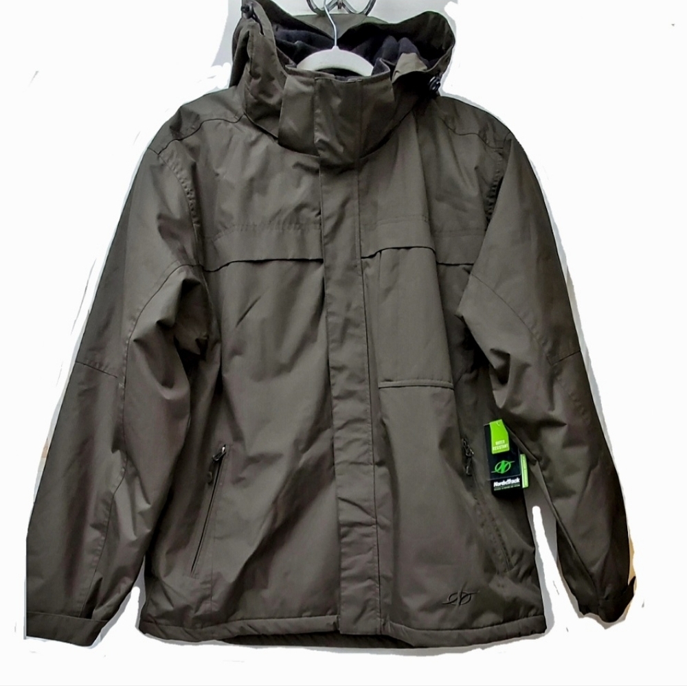 NordicTrack Dark Olive Solid Midweight Waterproof Zip Up Jacket Hood Size L New
